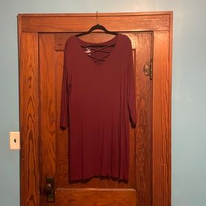 Maroon Criss Cross Neck Line Dress